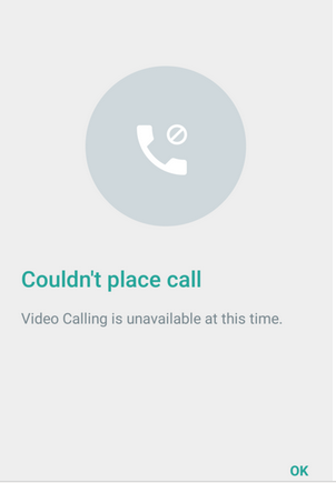 Whatsapp Video Calling Feature Error Message
