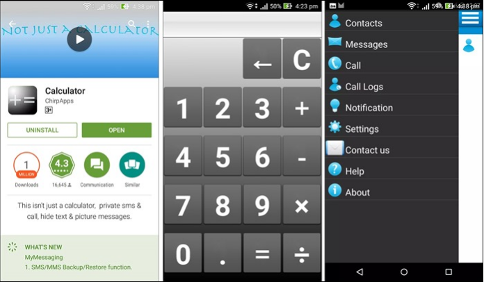 Calculator App for Hide Text Message and Call Log on Android Phone