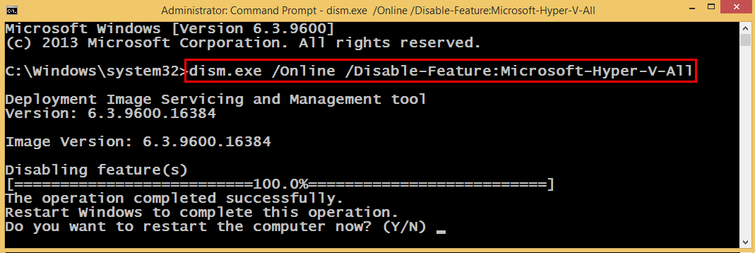 Disable Hyper V Using DISM Command