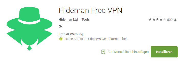 Hideman Free VPN App for Android
