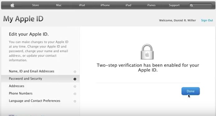 two step verification enable for apple id