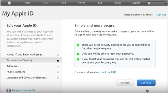 two step verification for Apple id confirmation