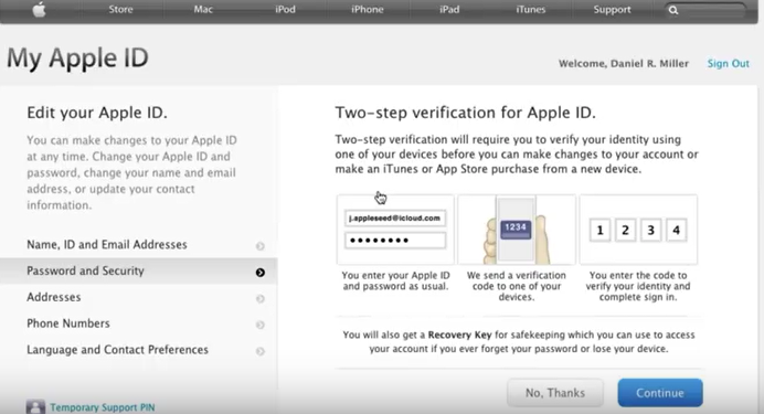 two step verification for Apple id