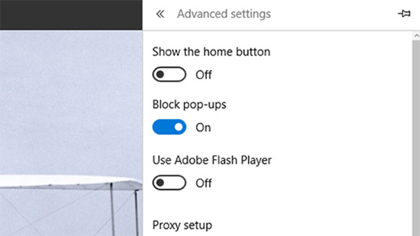 Blocking pop-ups in Edge Windows 10