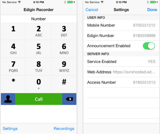 Edigin Call Recorder iPhone