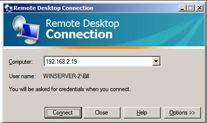 Windows remote desktop connection
