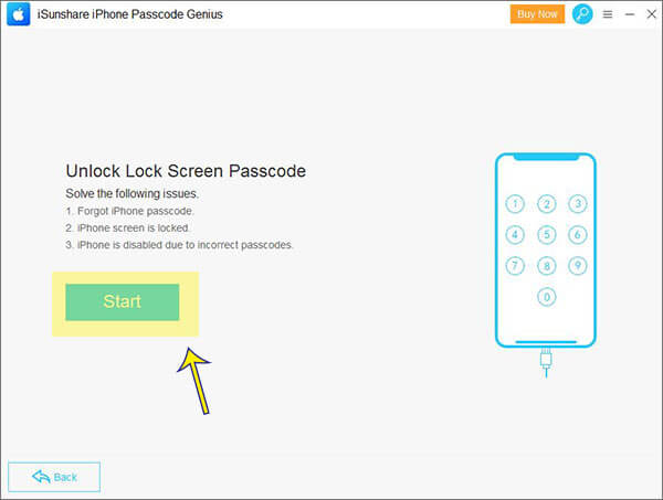 click start on unlock lock screen passcode