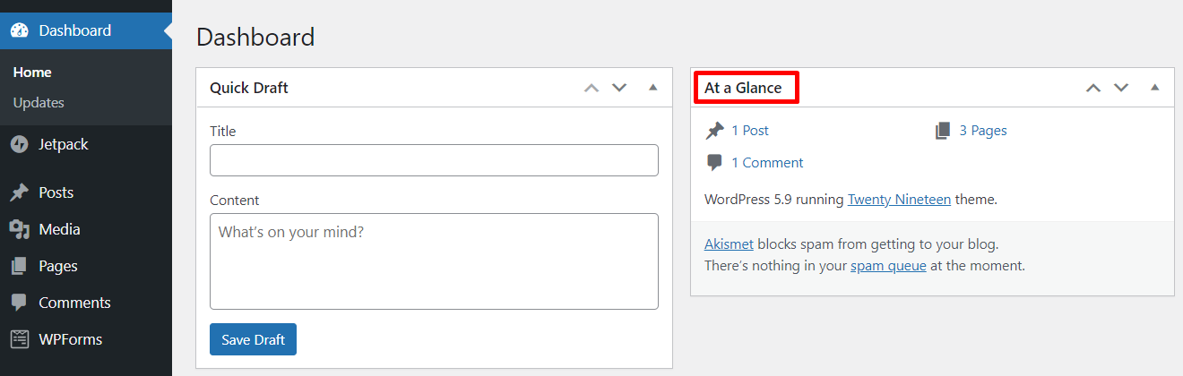 At a Glance in WordPress