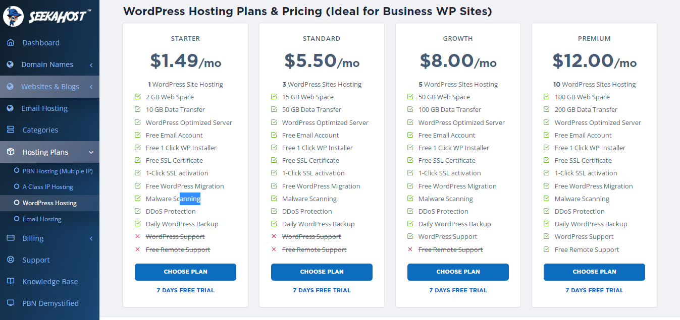 choose hosting plan