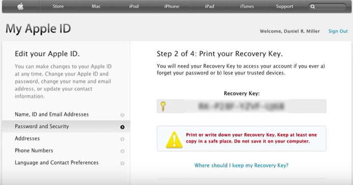 enter recovery key for mac