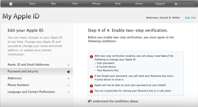 enable two step verification confirmation