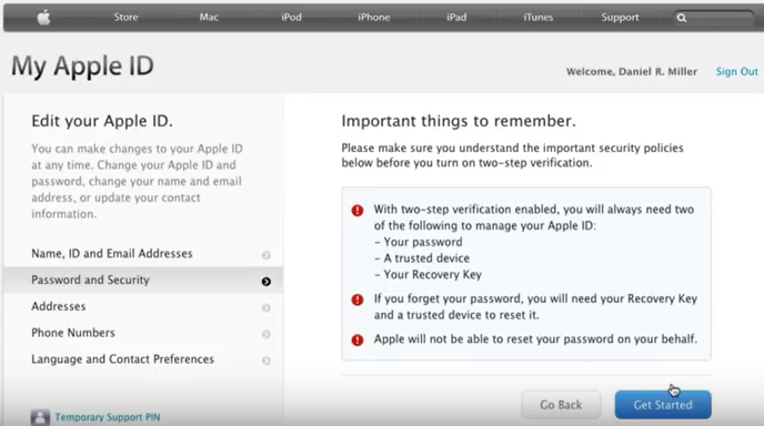 enable two step verification for apple id