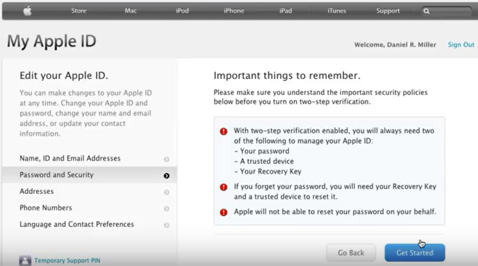 apple id verification recovery key