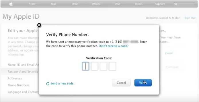 two step mobile number verification for apple id