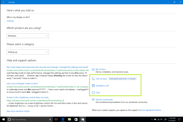 Chat with Microsoft for Windows 10 help