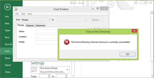 the active directory domain services is currently unavailable