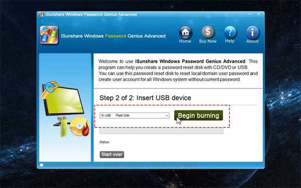 burn windows password reset disk