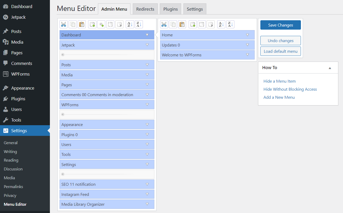 Admin Menu Editor in WordPress