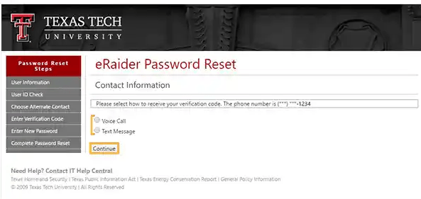 eraider password reset continue